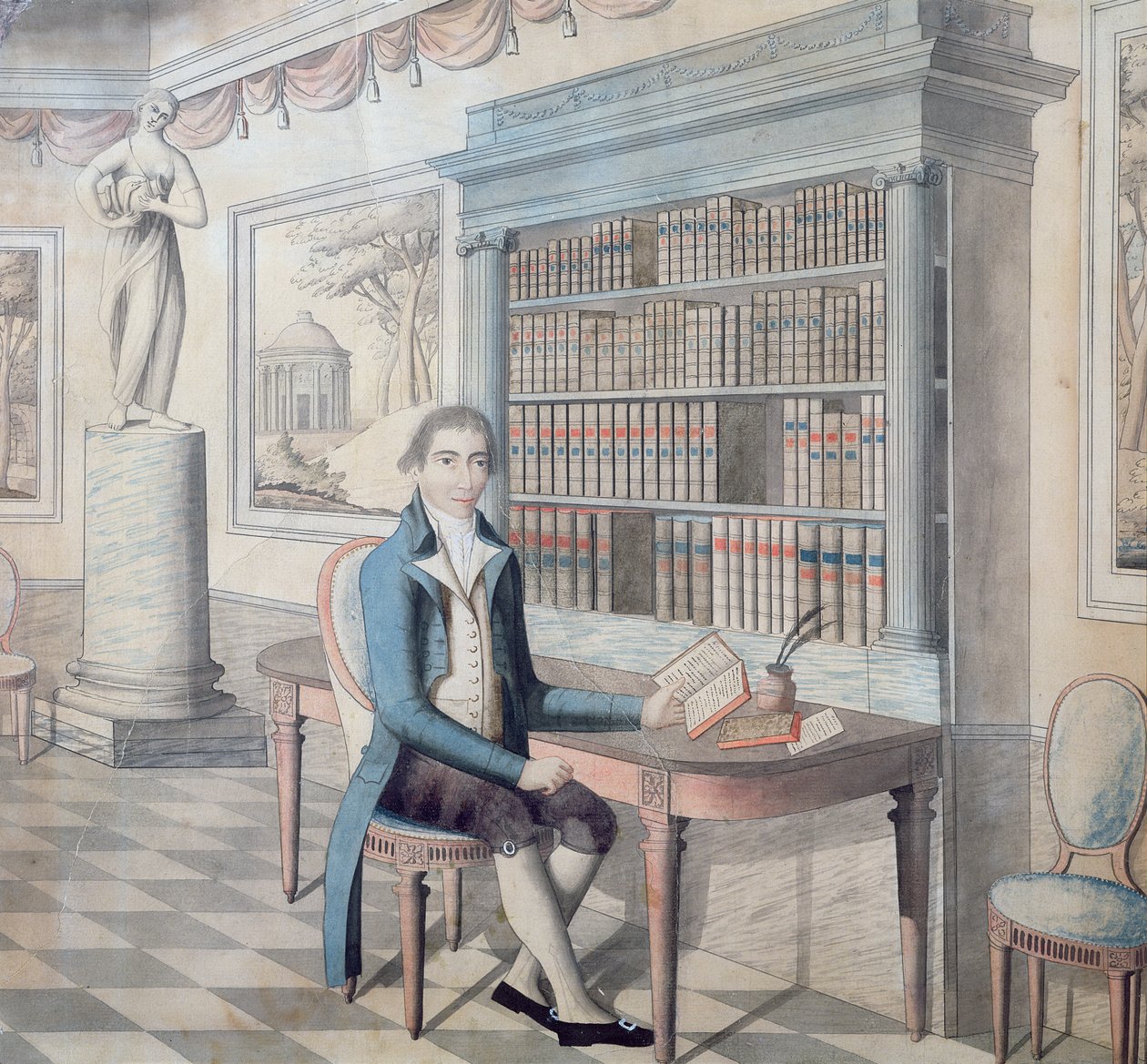Gentleman lisant dans sa bibliothèque - French School