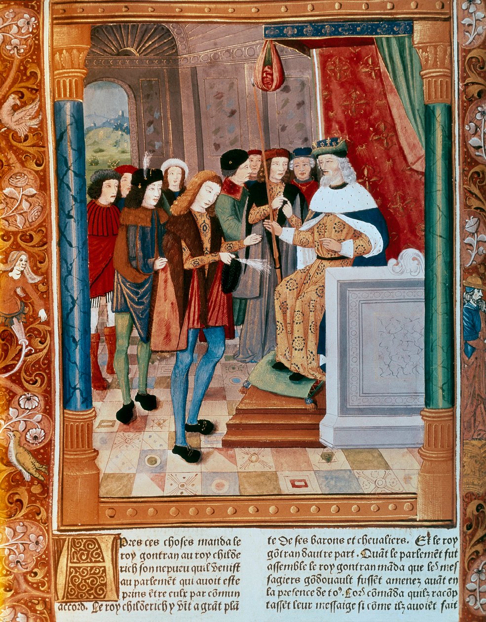 Roi Gontran I. Manuscrit enluminé. 15ème siècle. - French School