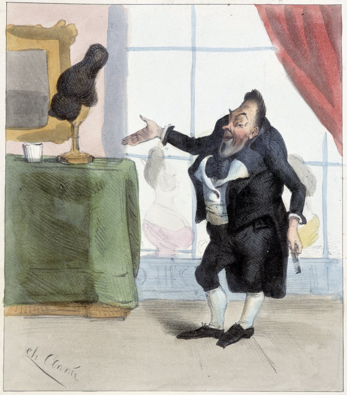 Perruque de Mayeux, vers 1850 - French School