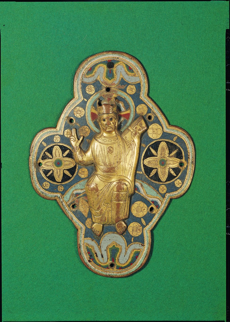 Plaque représentant Dieu bénissant (or et émail) - French School