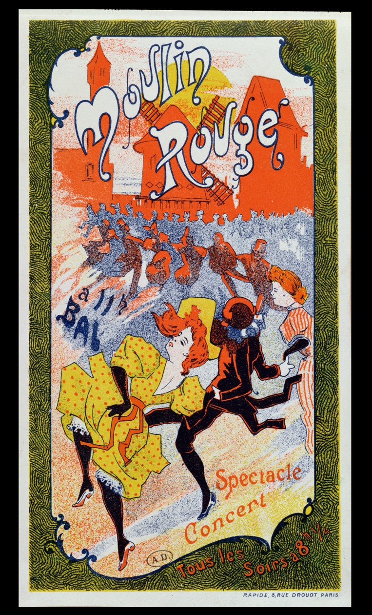 Affiche publicitaire pour le Moulin Rouge, vers 1890-1900 - French School