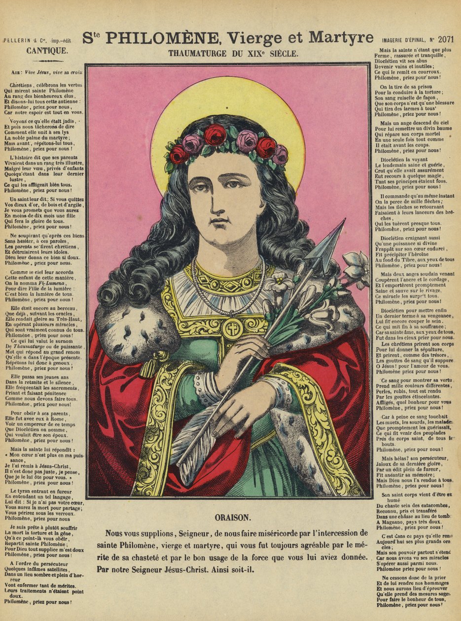 Sainte Philomène, vierge et martyre (lithographie couleur) - French School