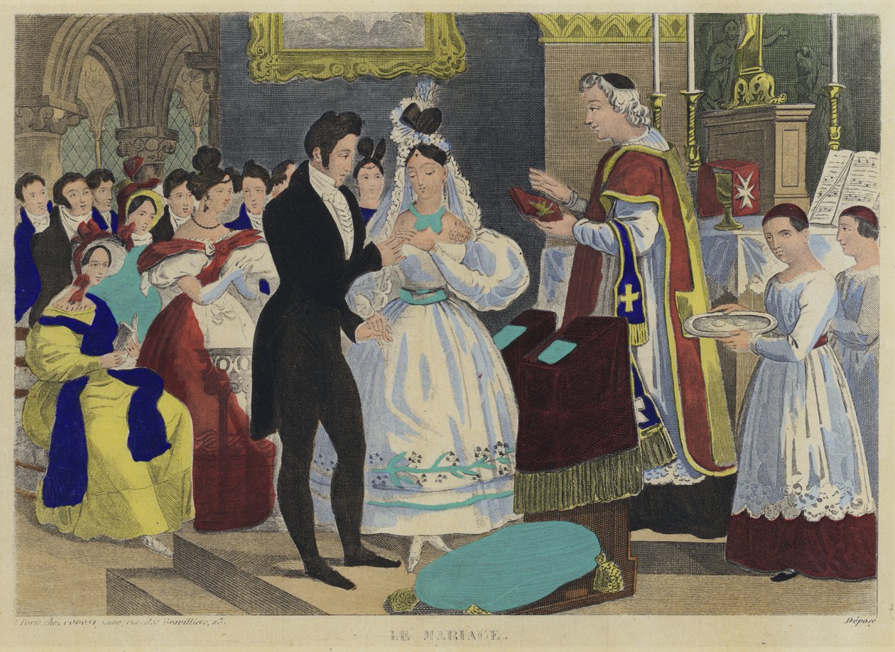 Le mariage (lithographie couleur) - French School