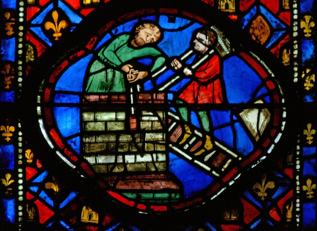 Fenêtre Ew-R représentant Théophile construit une église - French School