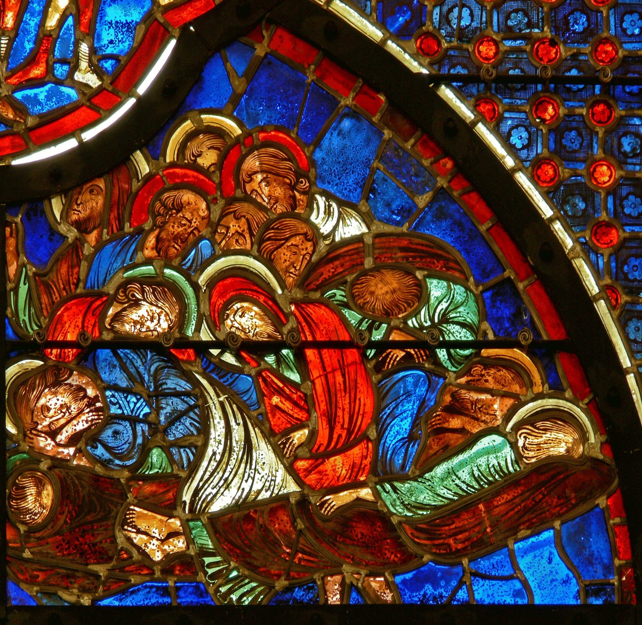Vitrail représentant les disciples endormis à Gethsémani - French School