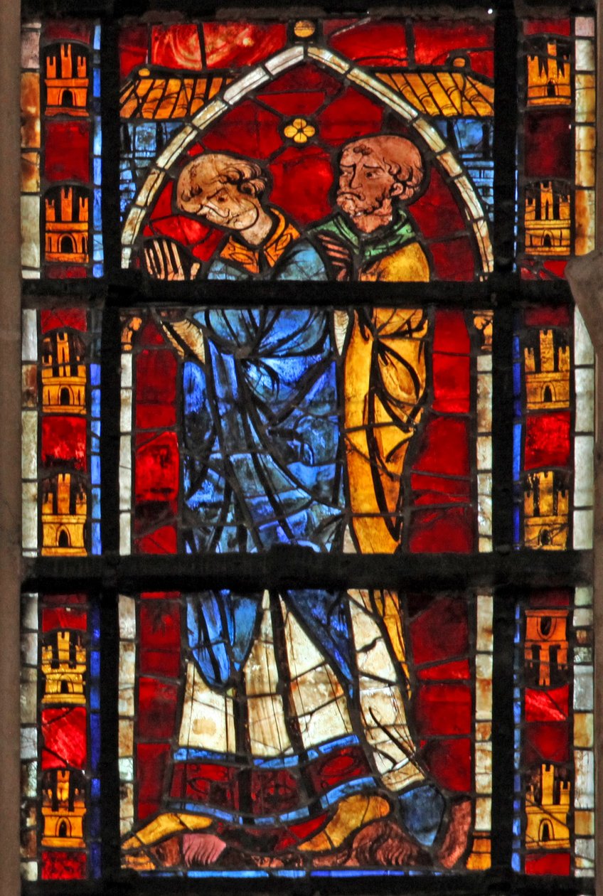 Vitrail w205 représentant deux figures - French School