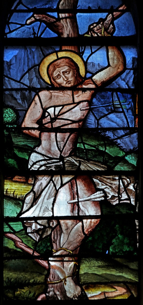 Vitrail w23 représentant Saint Sébastien - French School