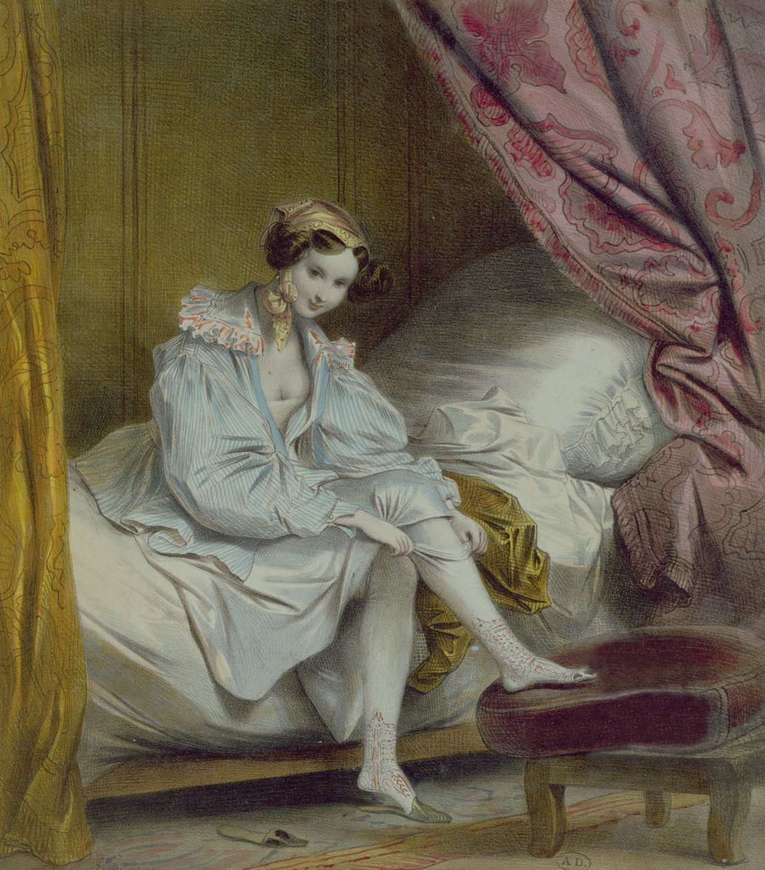 Femme mettant des bas, vers 1830 - French School
