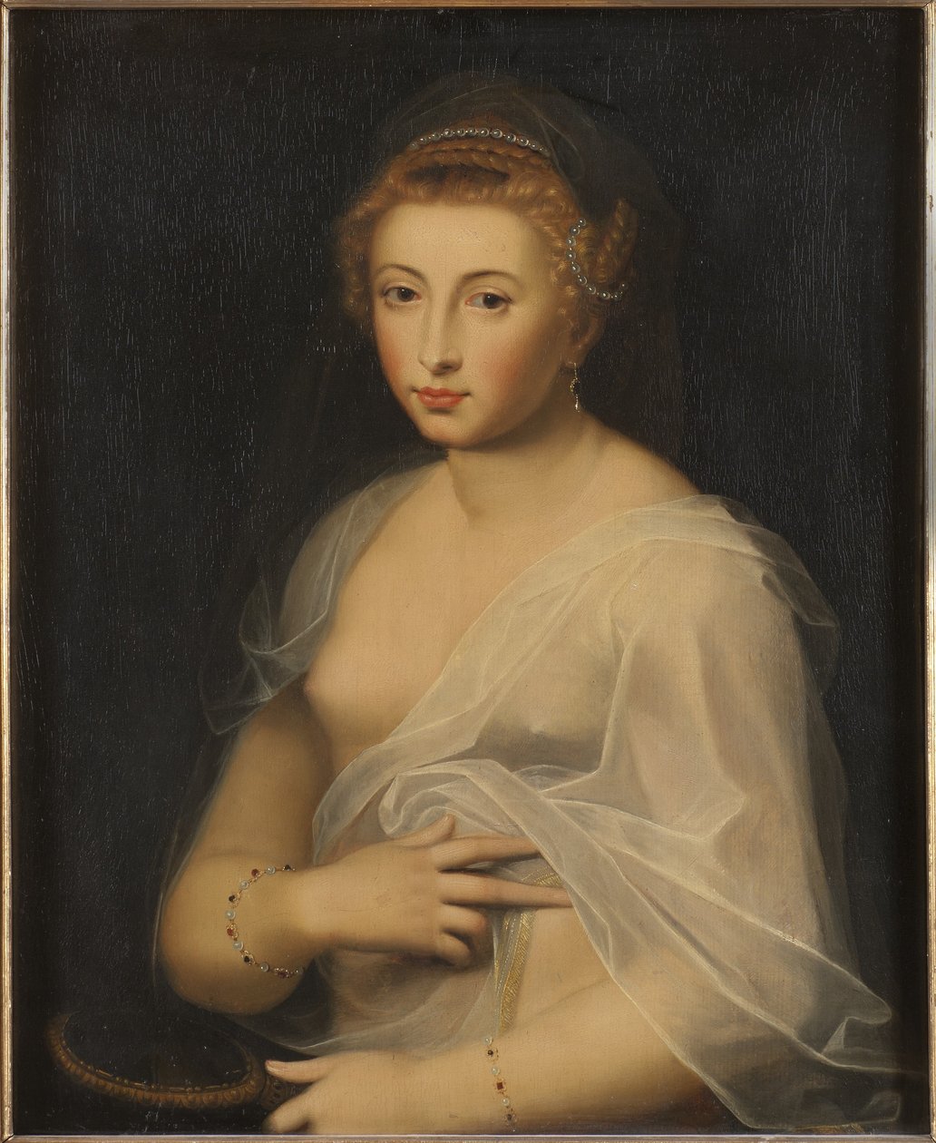 Jeune femme tenant un miroir - French School