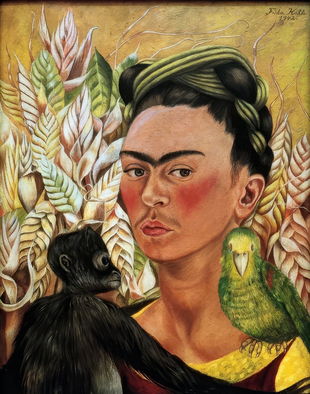 Autoportrait avec un singe et un perroquet - Frida Kahlo