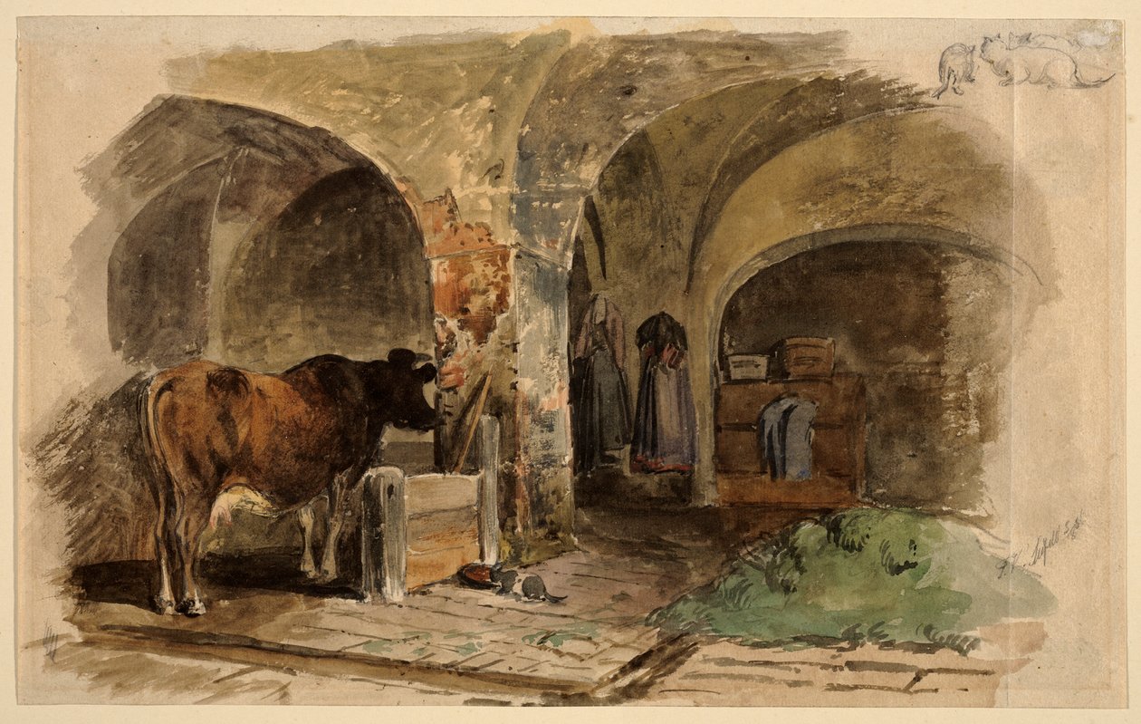 Étable avec vache - Friedrich Voltz