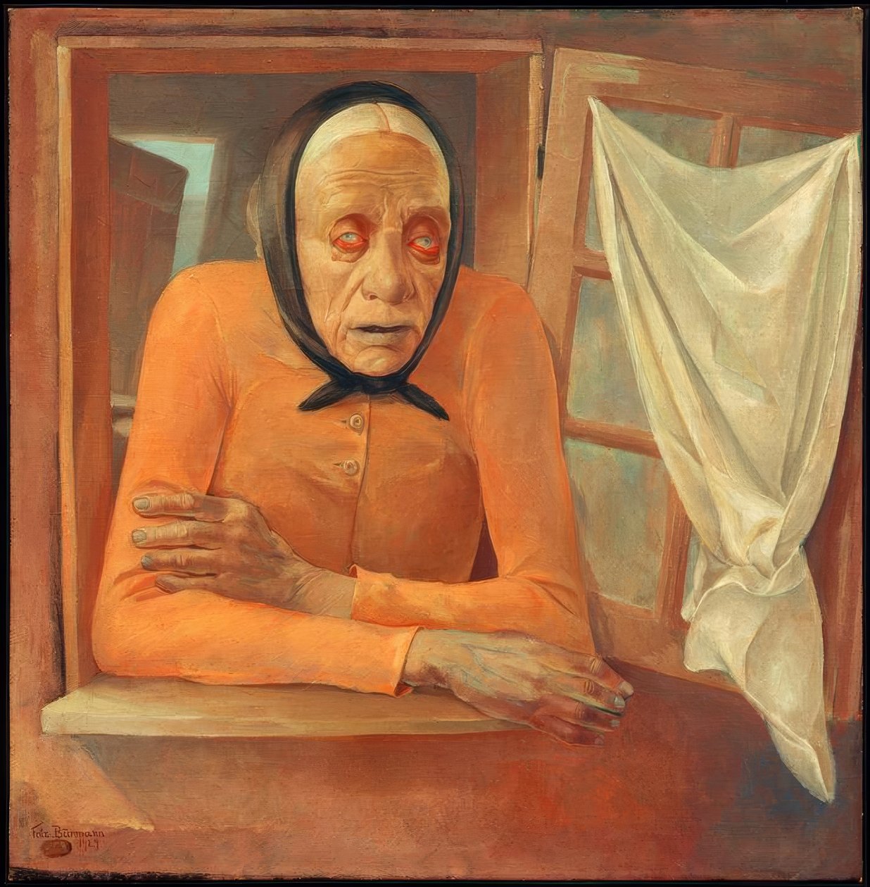 Vieille femme à la fenêtre - Fritz Burmann