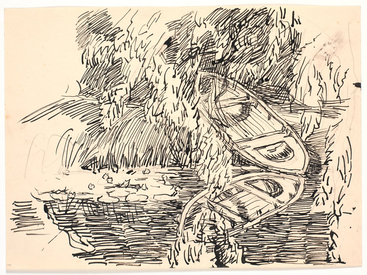 Un lac forestier avec deux barques - Fritz Syberg