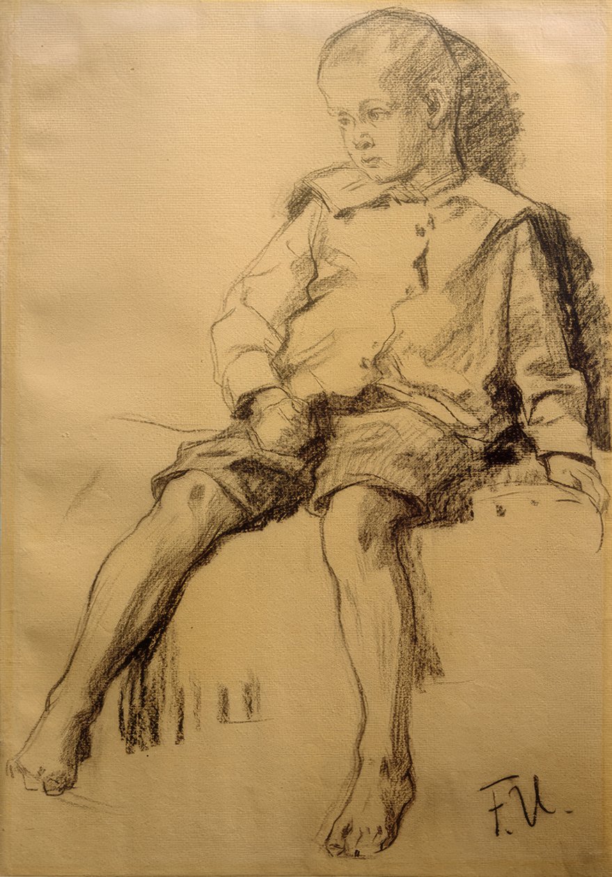 Garçon assis avec jambes nues - Fritz von Uhde