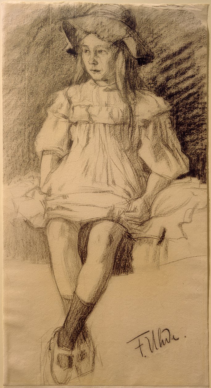 Jeune fille assise avec chapeau - Fritz von Uhde