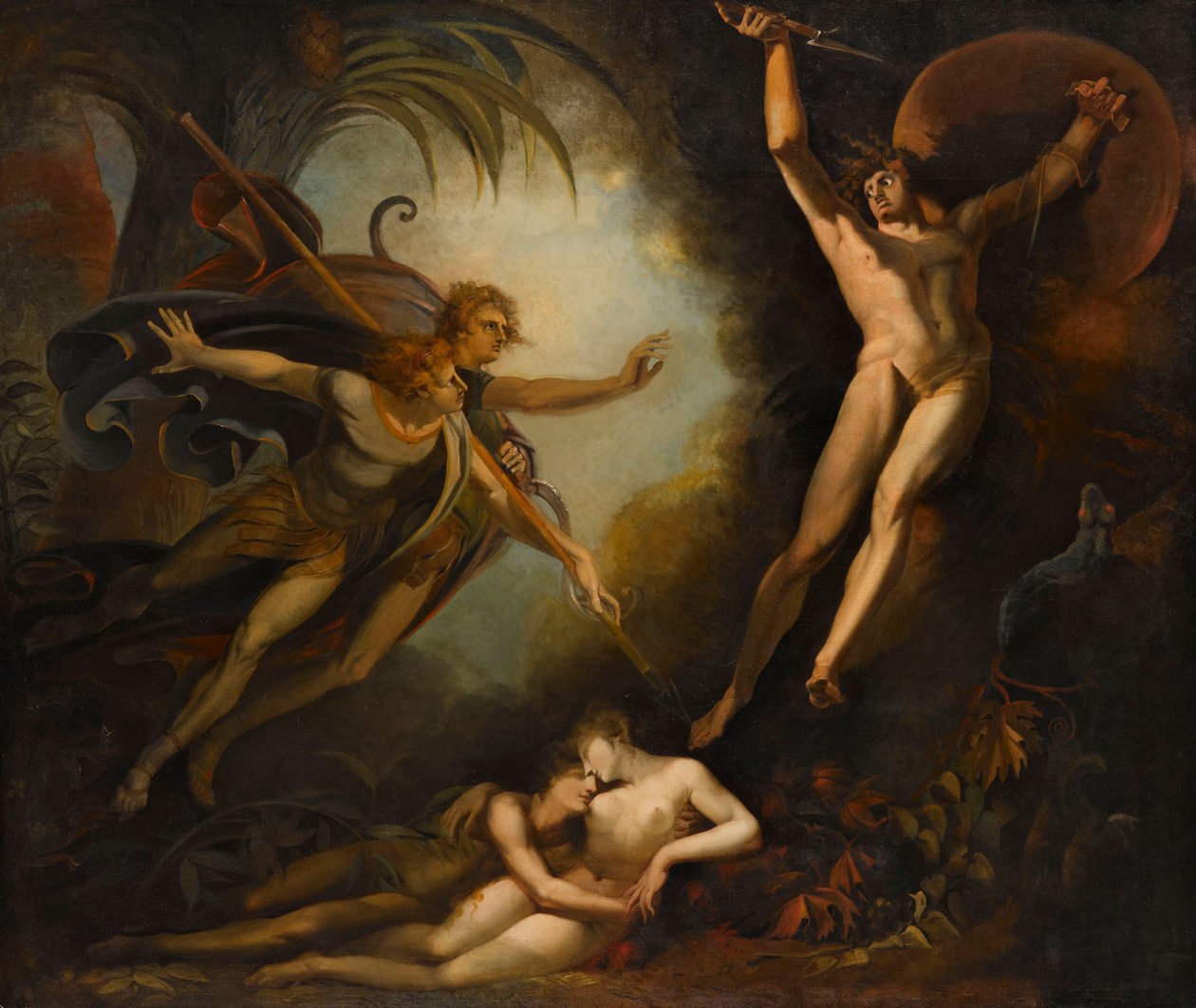 Satan sursautant, touché par la lance d