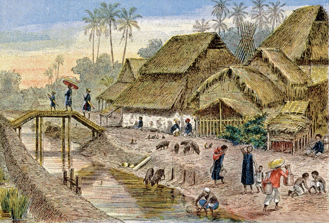 Un village annamite, Indochine française, c.1900 - G. Dascher