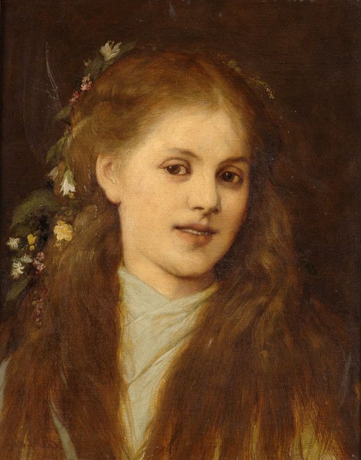 Jeune fille avec des fleurs dans les cheveux - Gabriel von Max