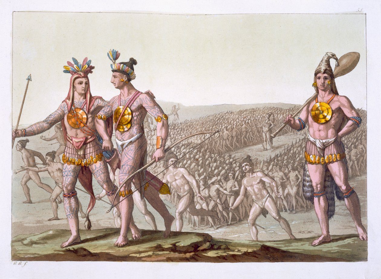 Chef Outina, ennemi de Saturiba, marche parmi ses partisans, planche 58 de 