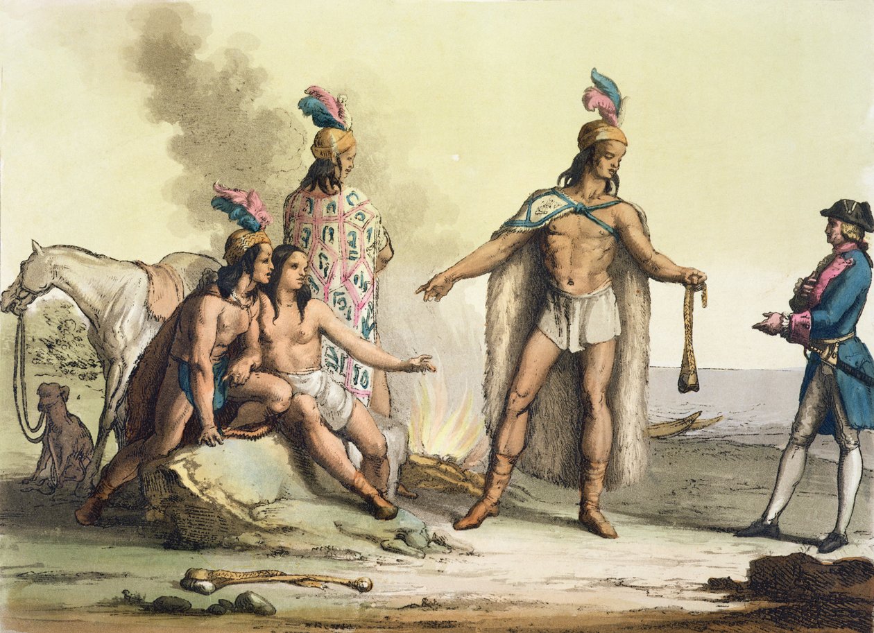 Indiens de Patagonie, Chili, saluant un voyageur européen, de 
