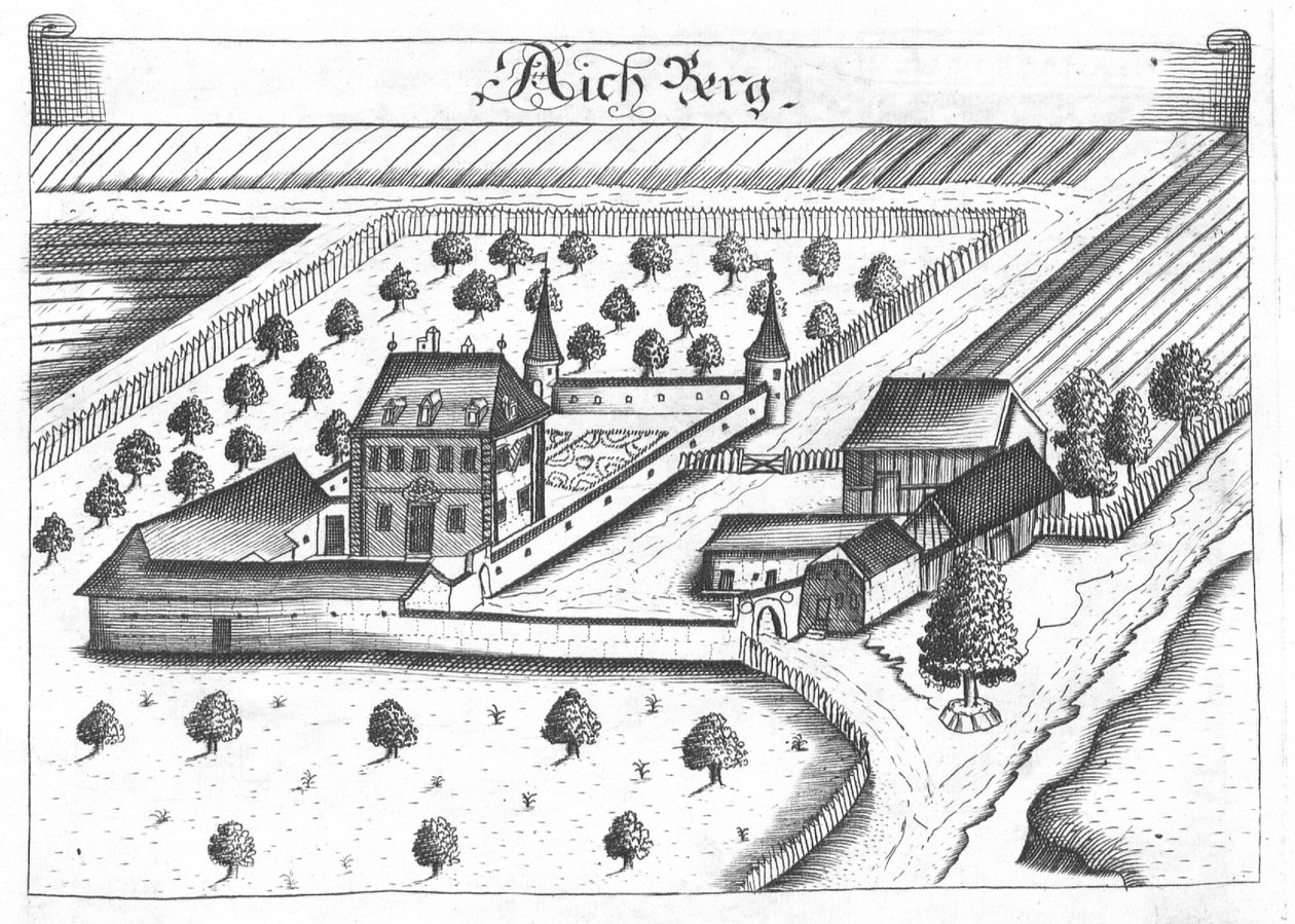 Gravure, vue du château d