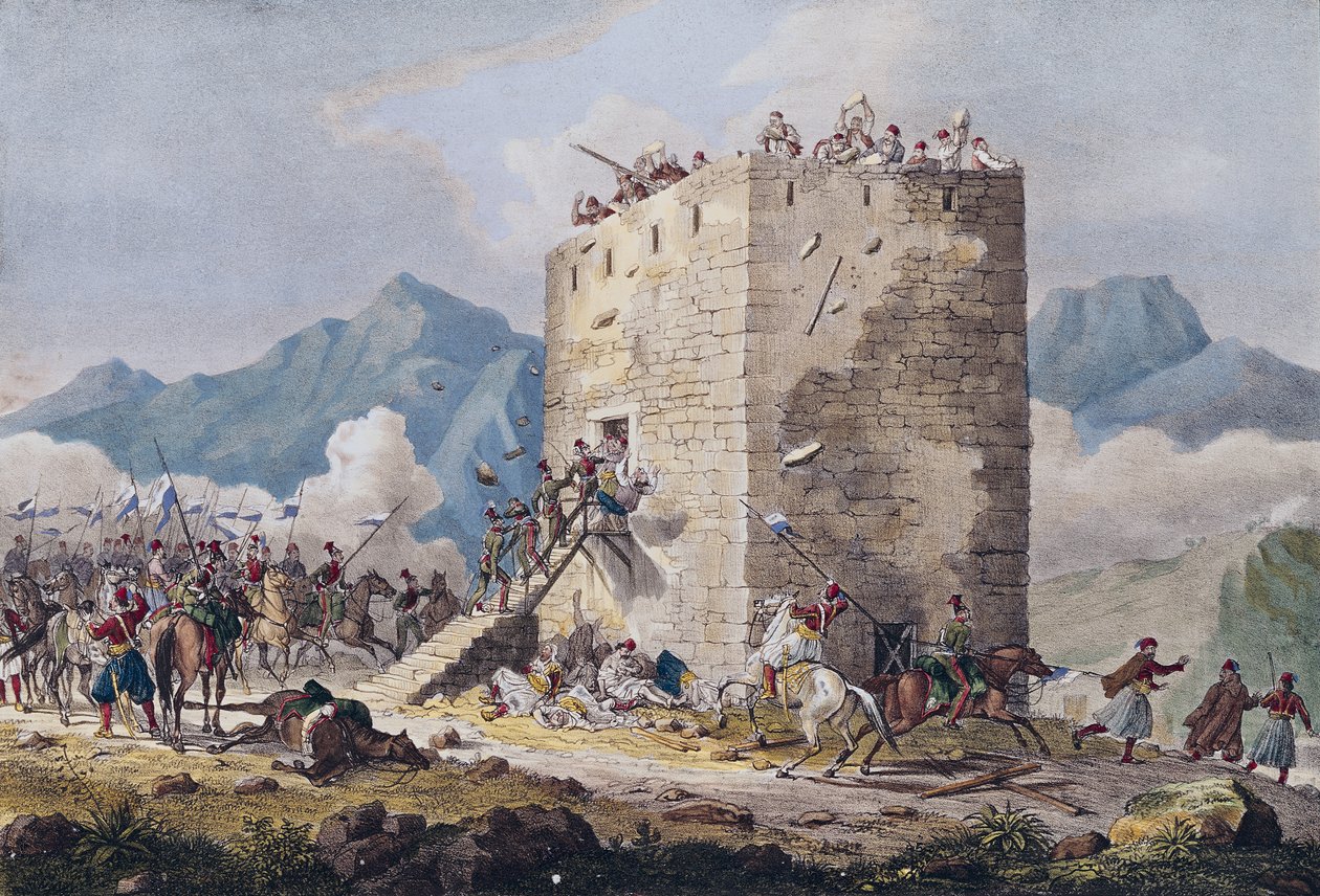 La résistance de quarante rebelles grecs dans une tour à Thèbes en 1833 - Georg Melchior Kraus