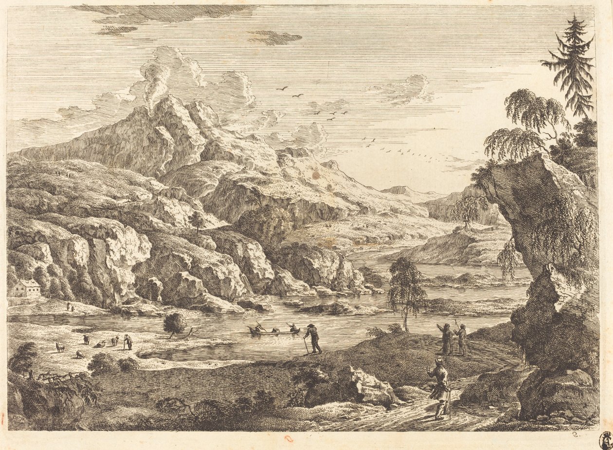 Paysage fluvial montagneux avec figures - Georg Eisenmann