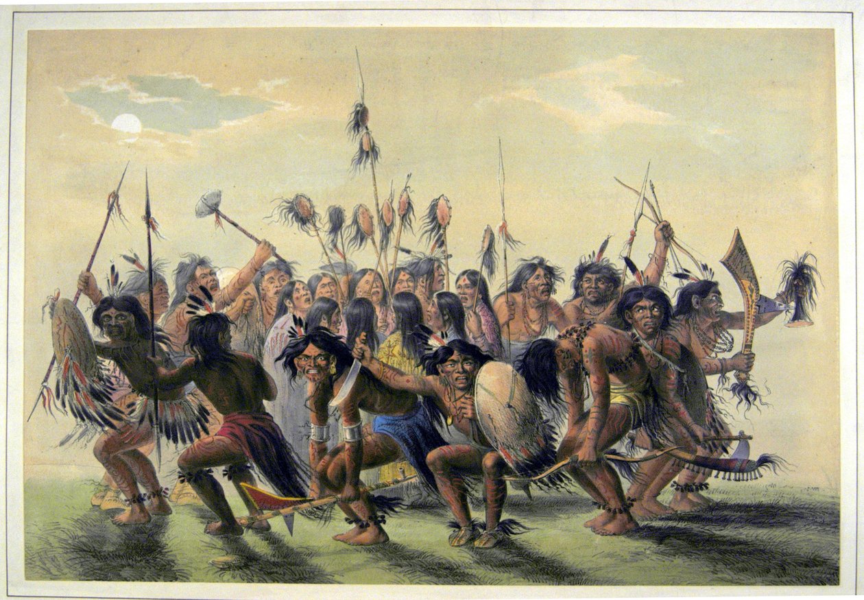 Amérindiens exécutant une danse tribale de groupe - George Catlin