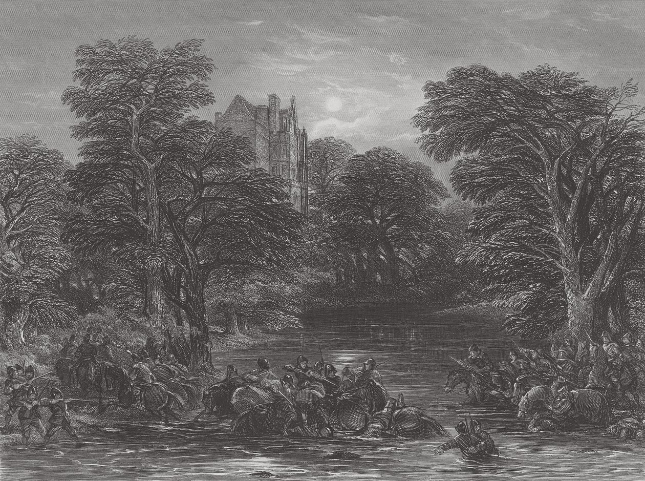 Les Écossais poursuivis après la bataille de Preston, gravé par J.C. Varrall, 1844 - George Cattermole