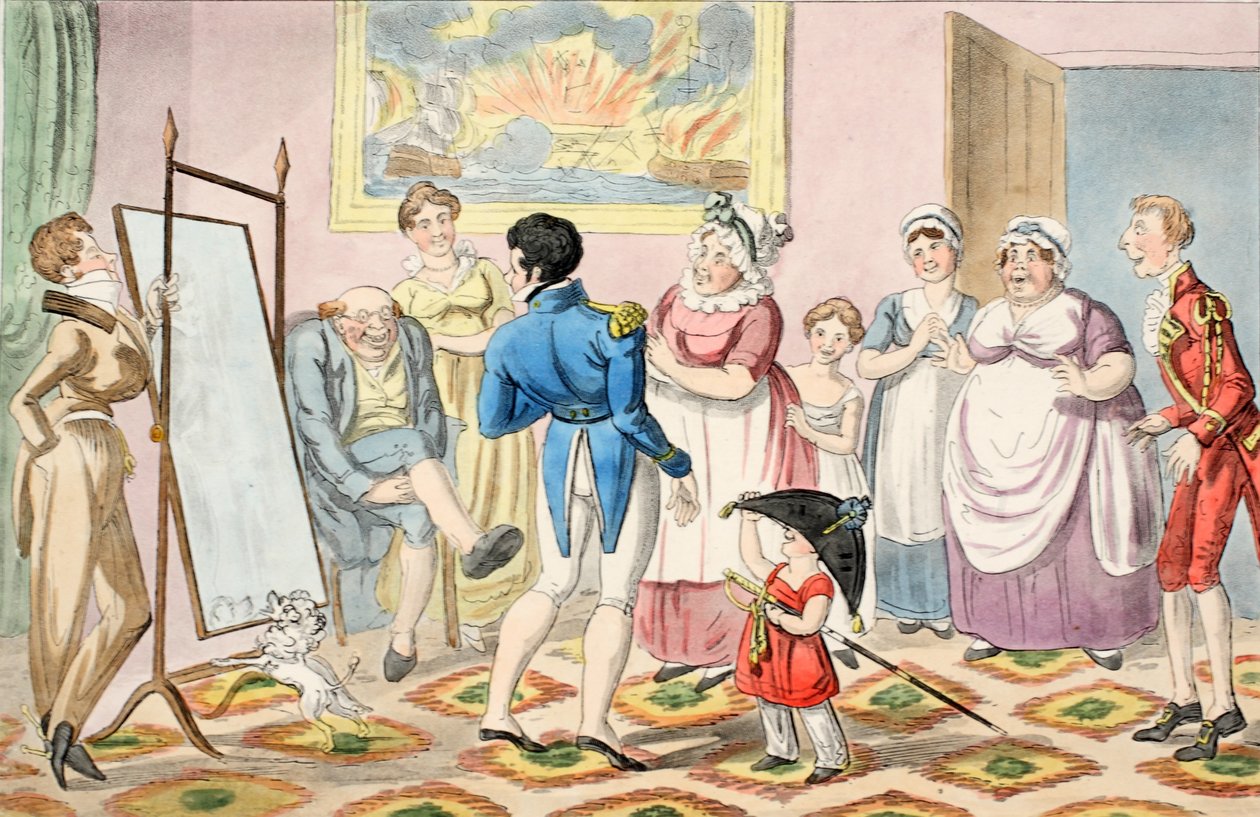 M. B promu lieutenant, et mettant pour la première fois son uniforme, de The Progress of a Midshipman, pub. 1835 - George Cruikshank