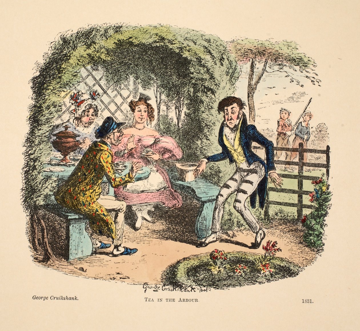 Le thé dans la tonnelle, pub. 1831 - George Cruikshank