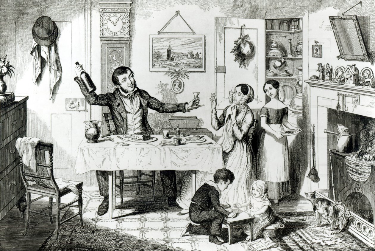 La Bouteille, Planche I, La bouteille est produite pour la première fois : le mari incite sa femme 