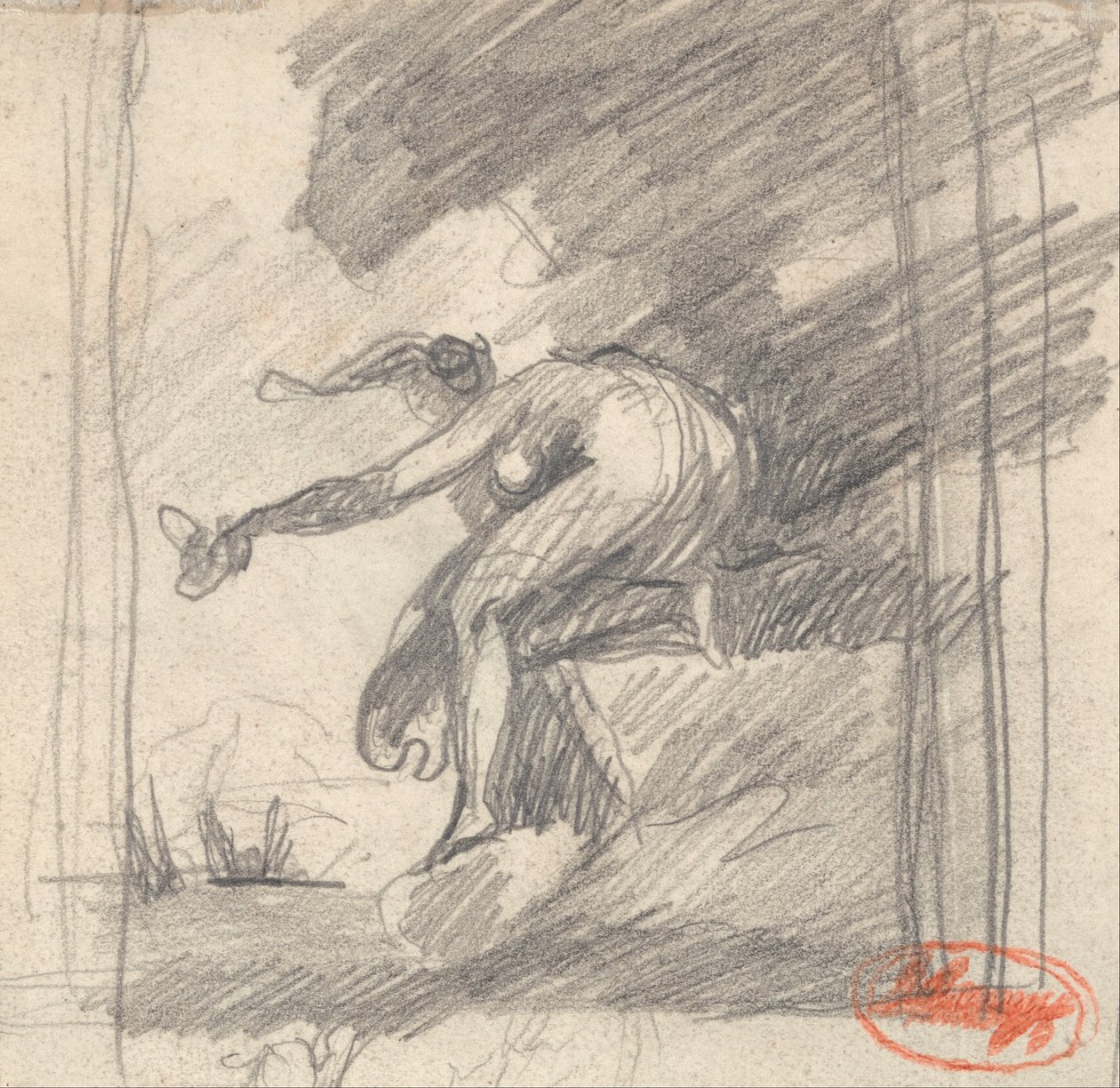 Figure féminine agenouillée sur un promontoire, saluant - George Romney