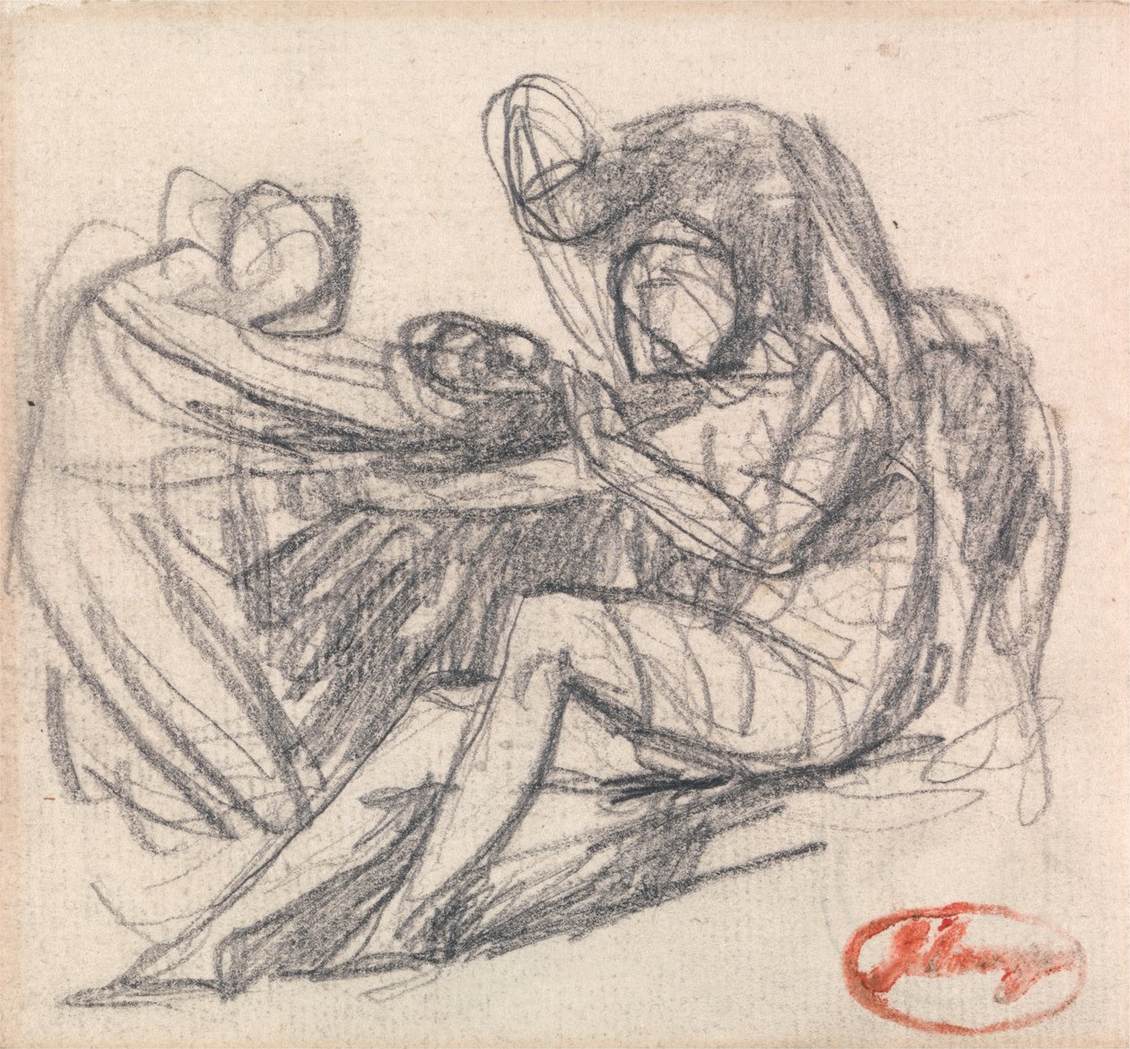 Deux figures aidant une figure assise - George Romney