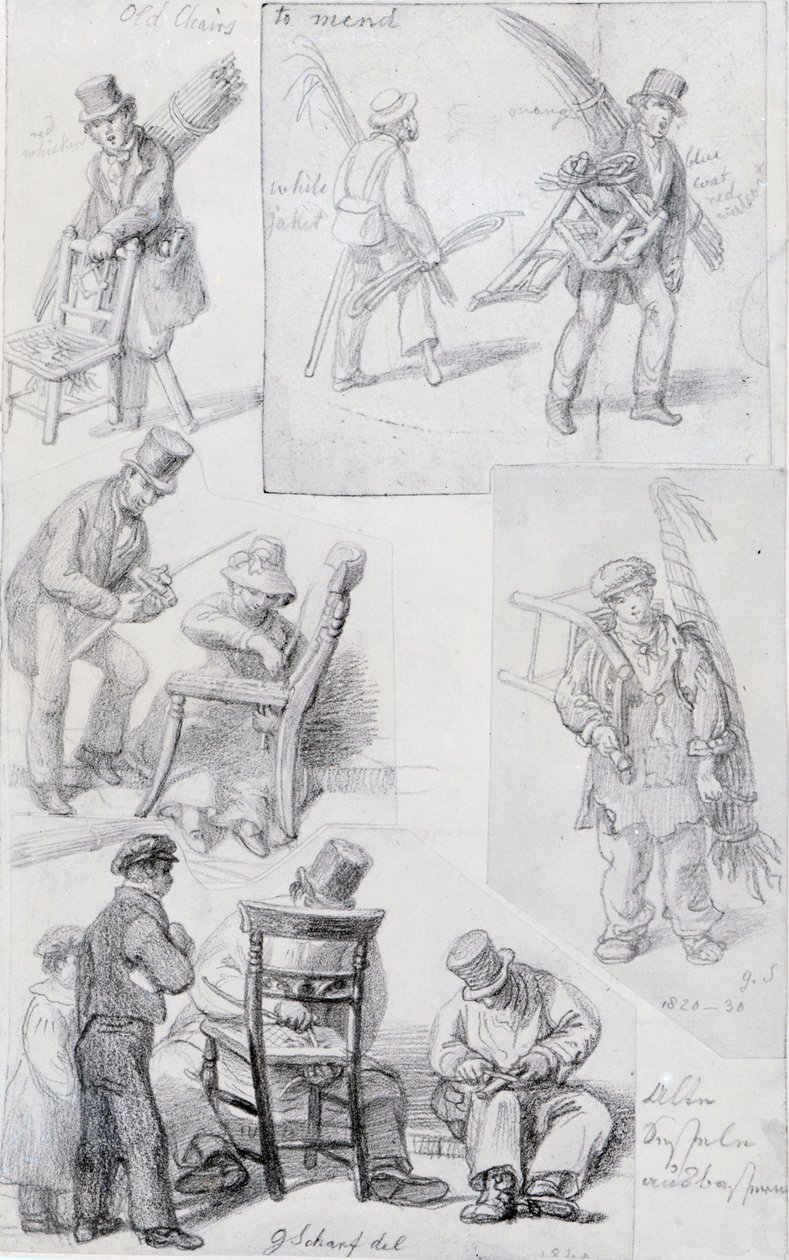 Réparateurs de chaises dans les rues de Londres, 1820-30 - George Snr Scharf