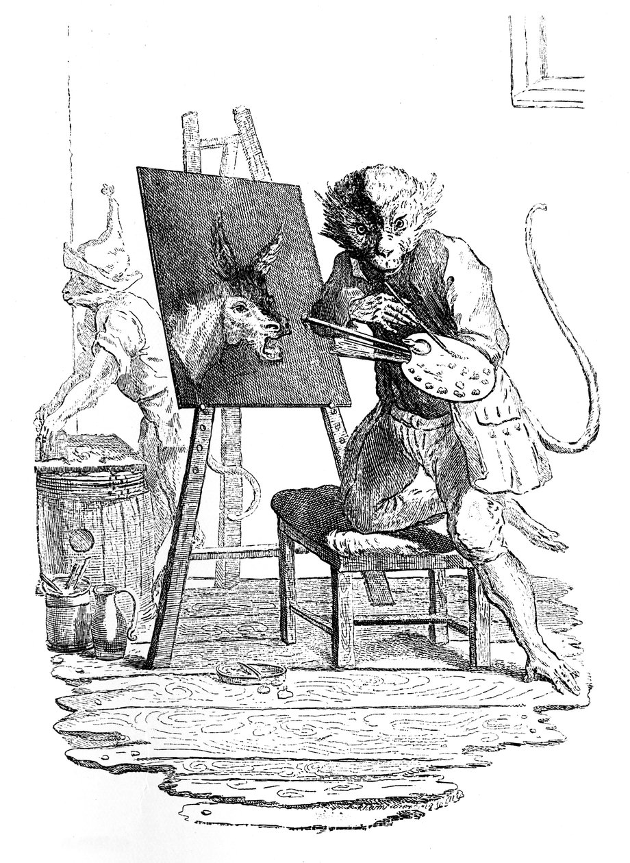 Un singe peignant un âne, 1753 - George Bickham