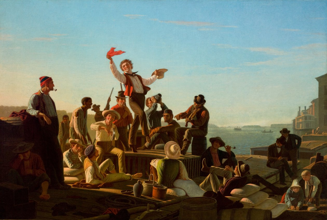 Jolly Flatboatmen au port - George Caleb Bingham