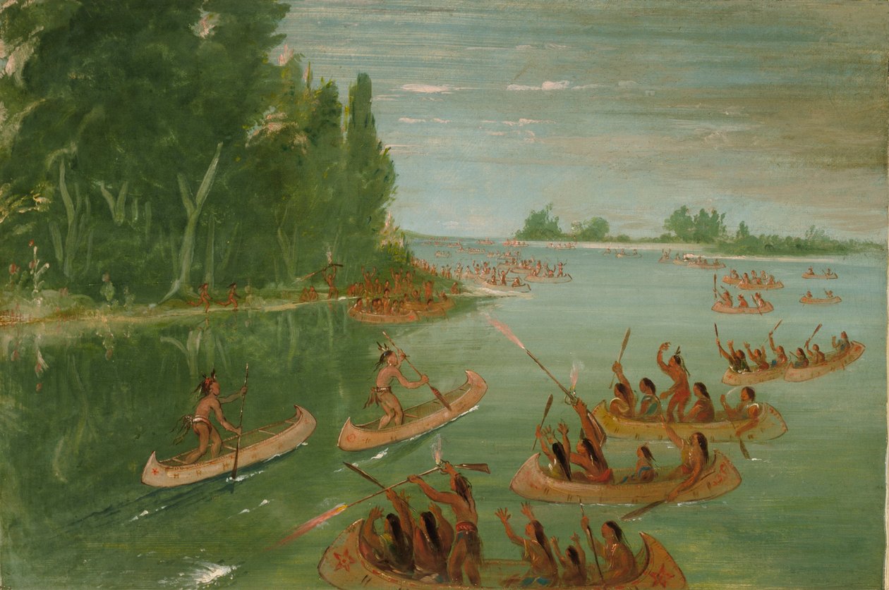 Course de canoë près de Sault Ste. Marie - George Catlin
