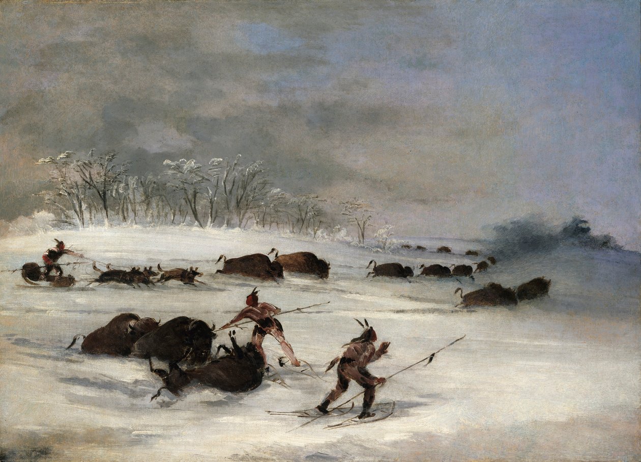 Indiens sioux en raquettes Lancer de buffles - George Catlin