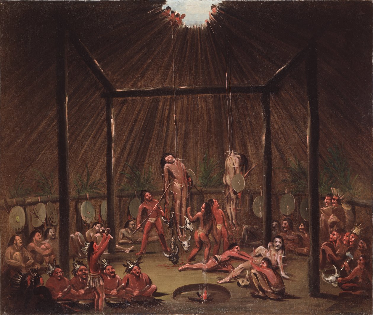 La scène de coupe, cérémonie Mandan O-kee-pa - George Catlin