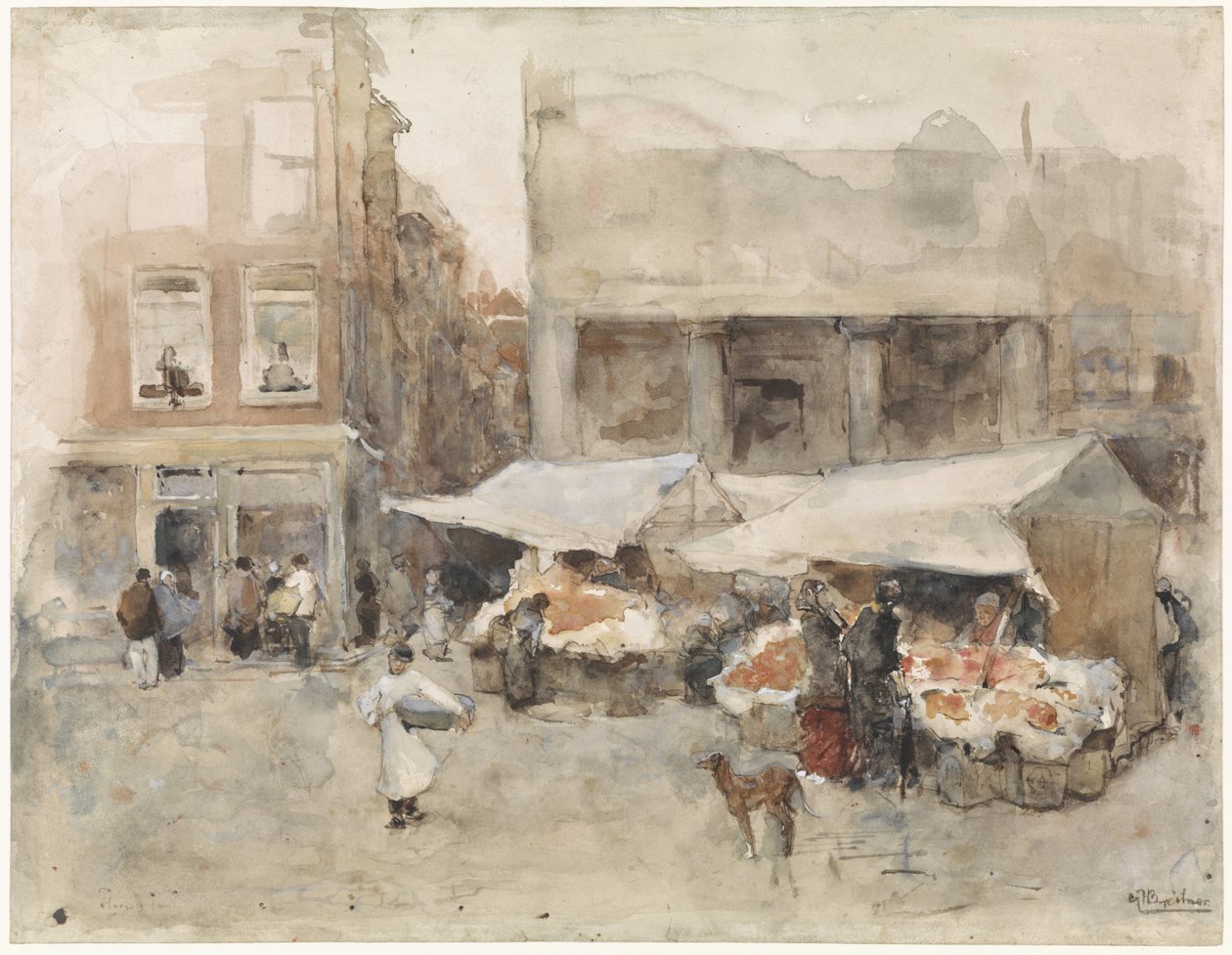 Marché avec étals de fleurs - George Hendrik Breitner