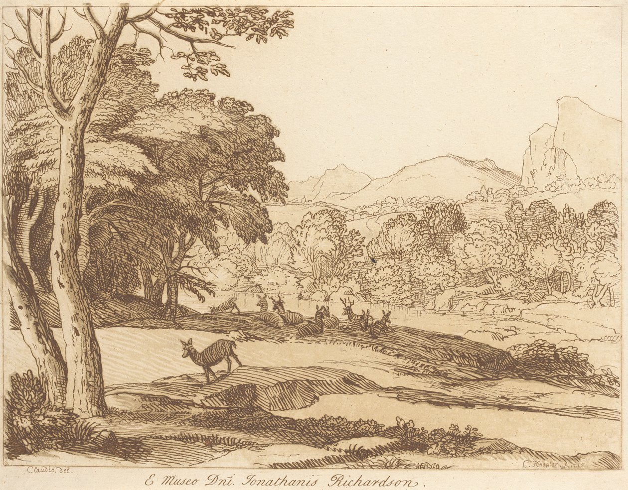 Sans titre : Paysage avec des cerfs - George Knapton