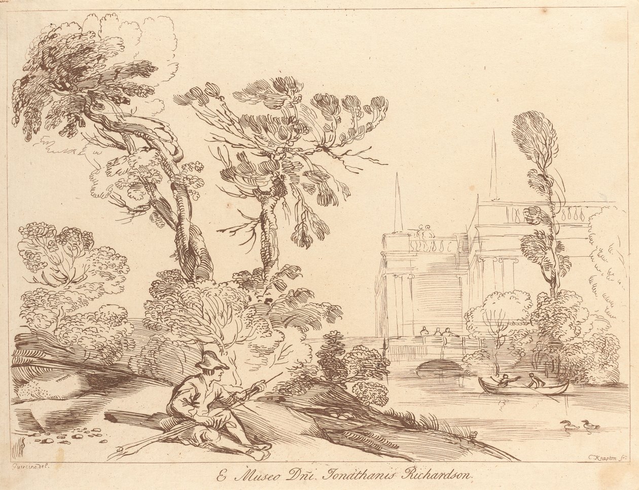 Sans titre : Paysage avec homme assis - George Knapton