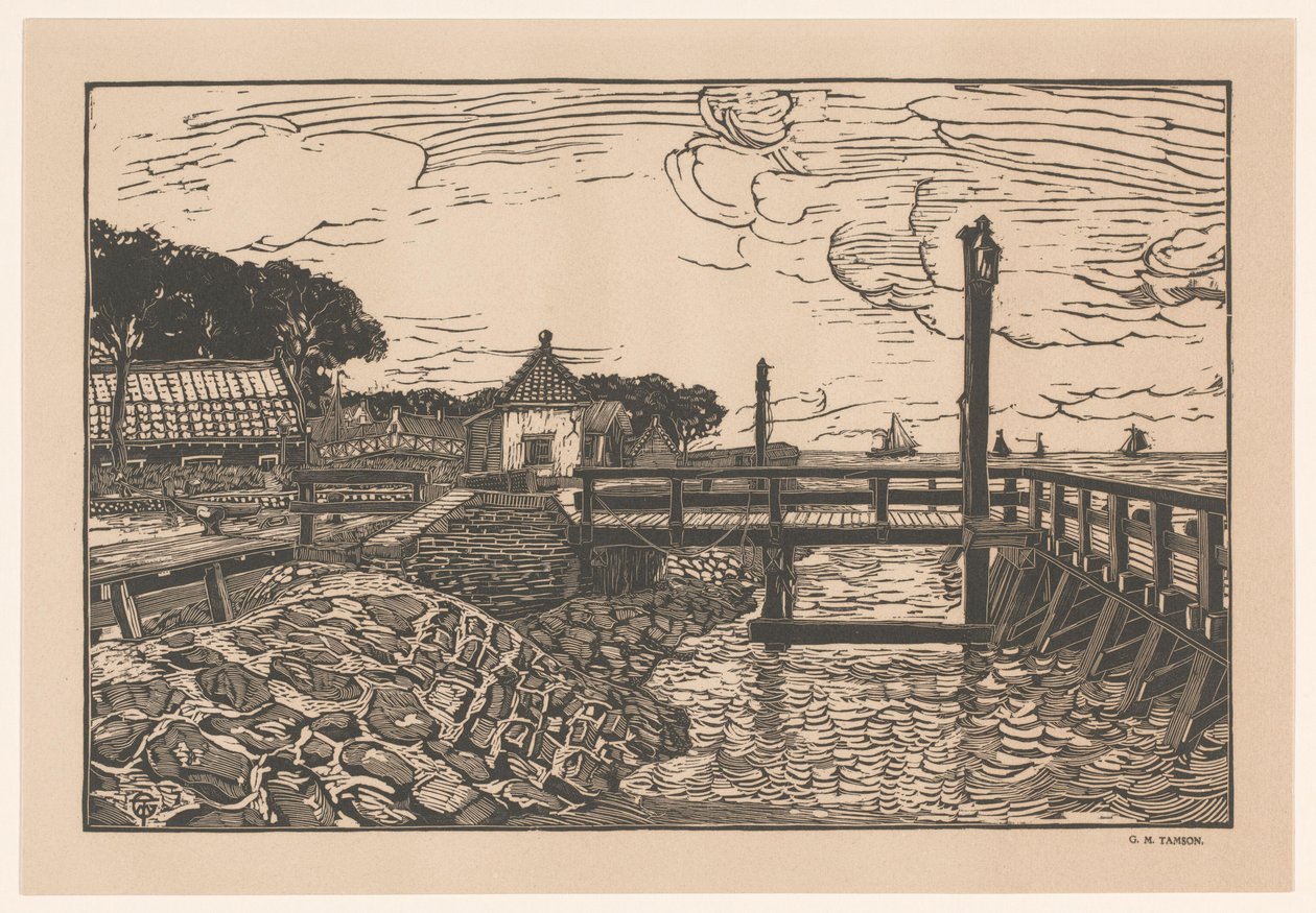 Vue sur un quai et des maisons - George Marinus Tamson