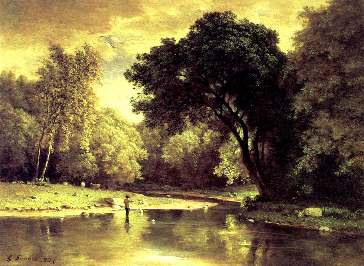 Pêcheur dans un ruisseau - George Snr. Inness