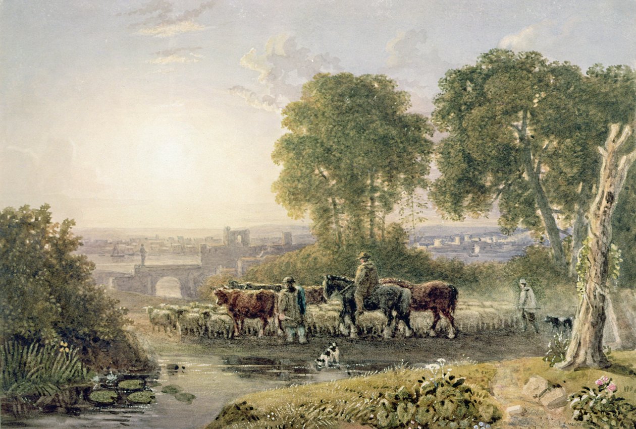 Paysage avec conducteurs de troupeaux - George the Younger Barret