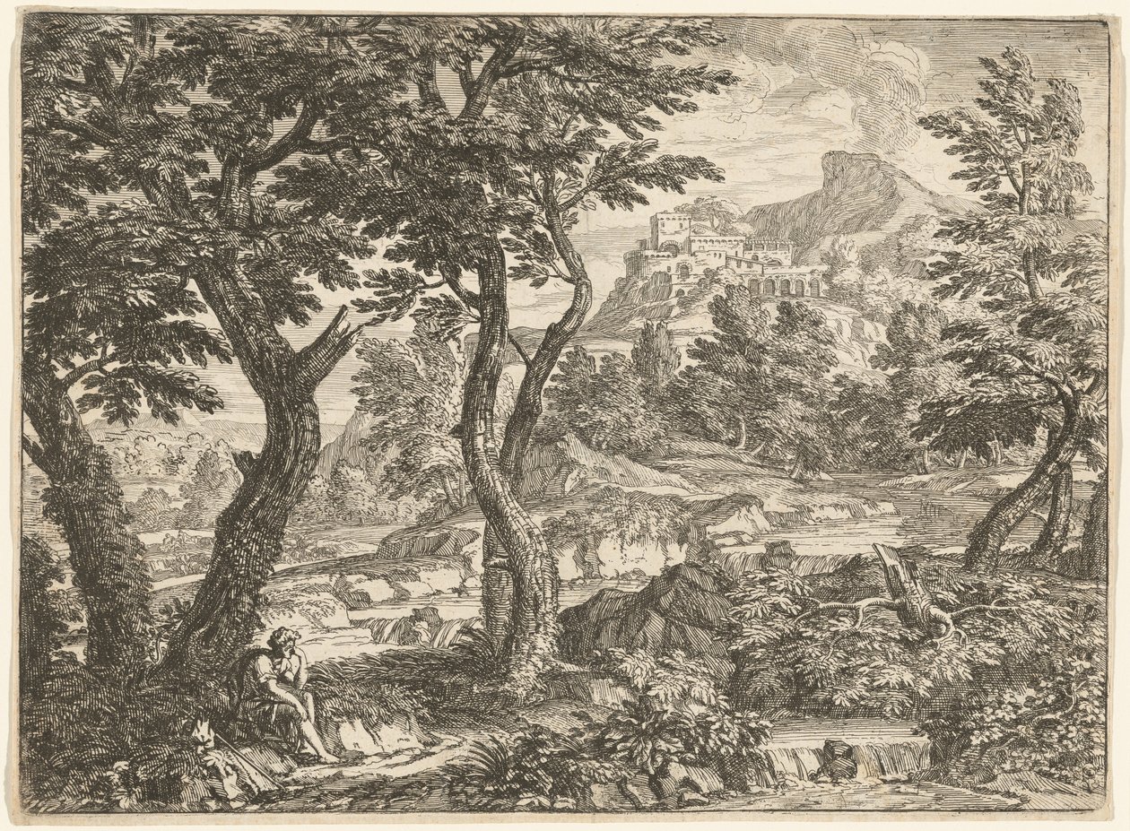 Paysage avec un voyageur se reposant - Georges Focus