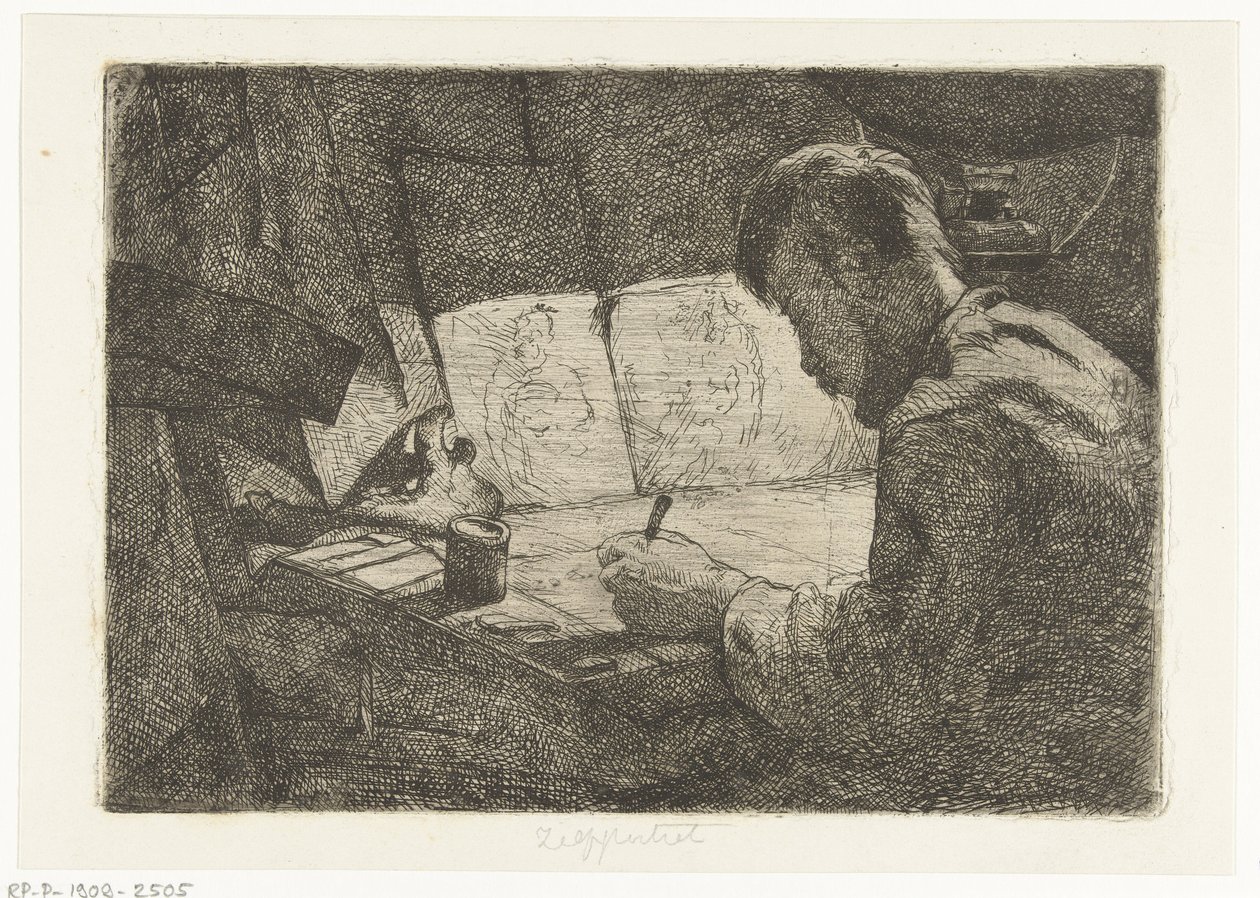 Autoportrait à la table de dessin - Gerard Jan Bos