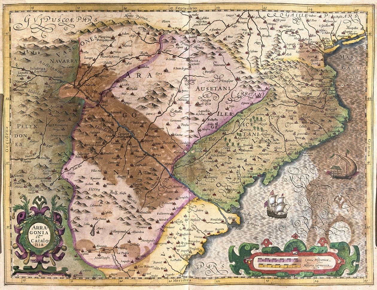 Aragon et Catalogne, Espagne (gravure) - Gerardus Mercator
