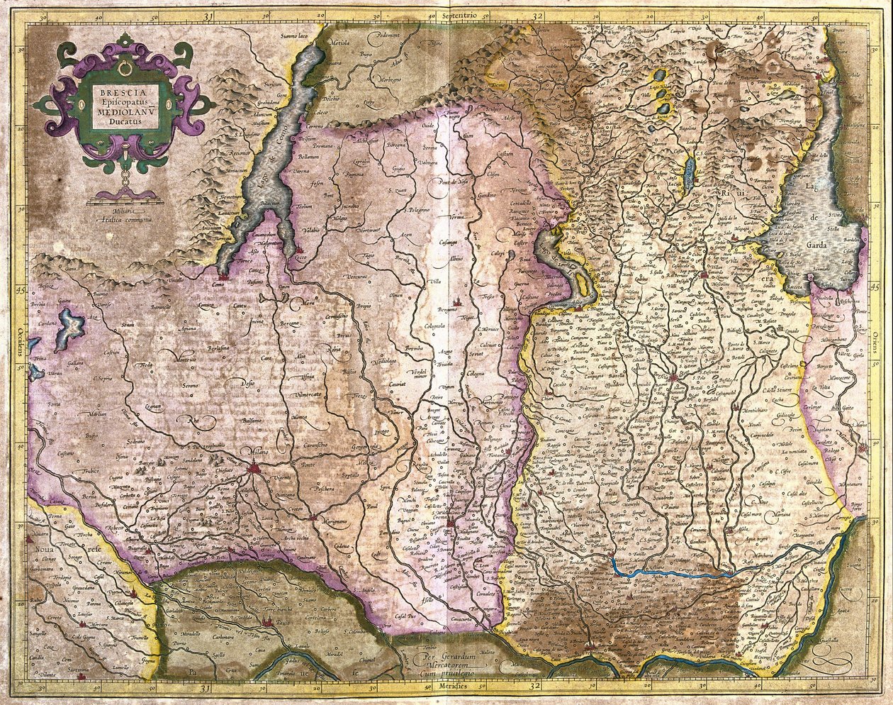 Brescia et Milan, Italie (gravure) - Gerardus Mercator